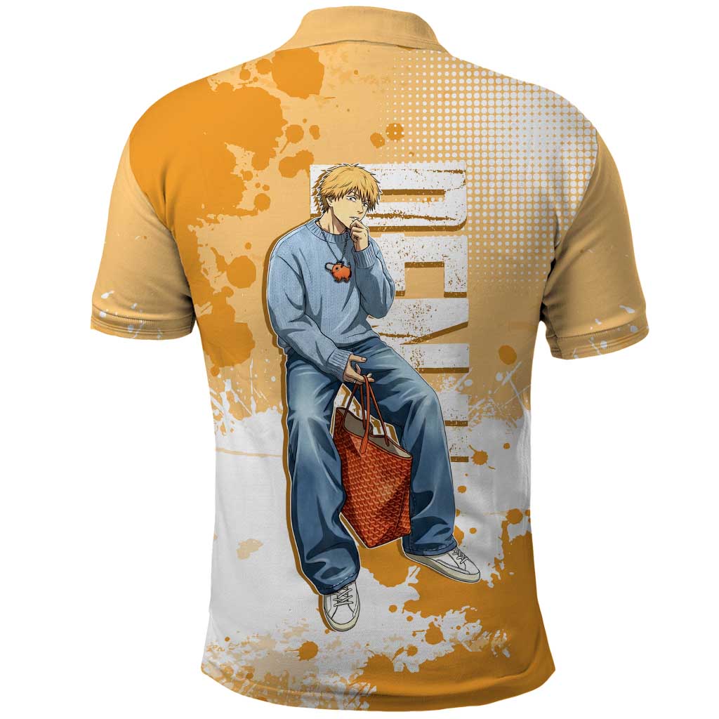 Denji Chainsaw Man Urban Drip Polo Shirt Streetwear Anime Vibes in Orange Tones