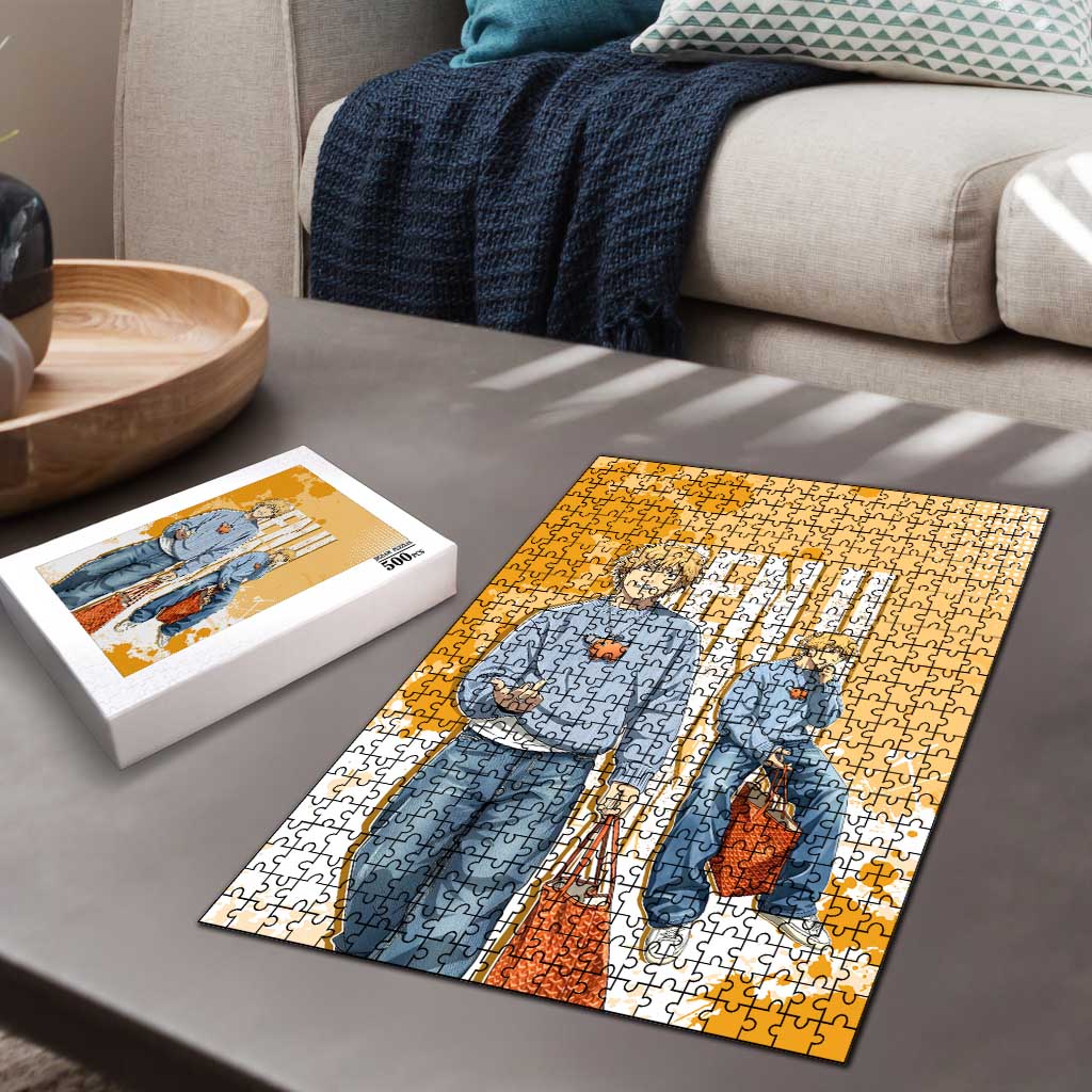 Denji Chainsaw Man Urban Drip Puzzle Streetwear Anime Vibes in Orange Tones