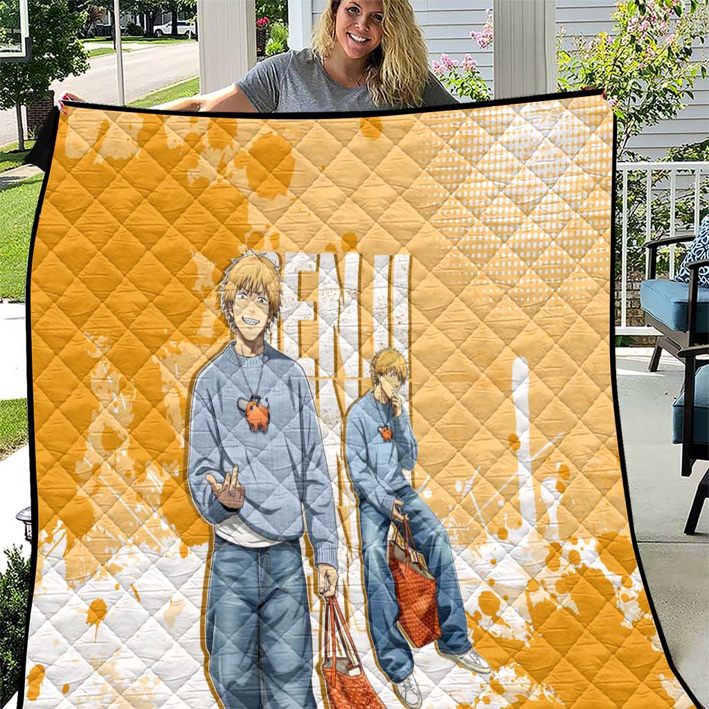 Denji Chainsaw Man Urban Drip Quilt Streetwear Anime Vibes in Orange Tones