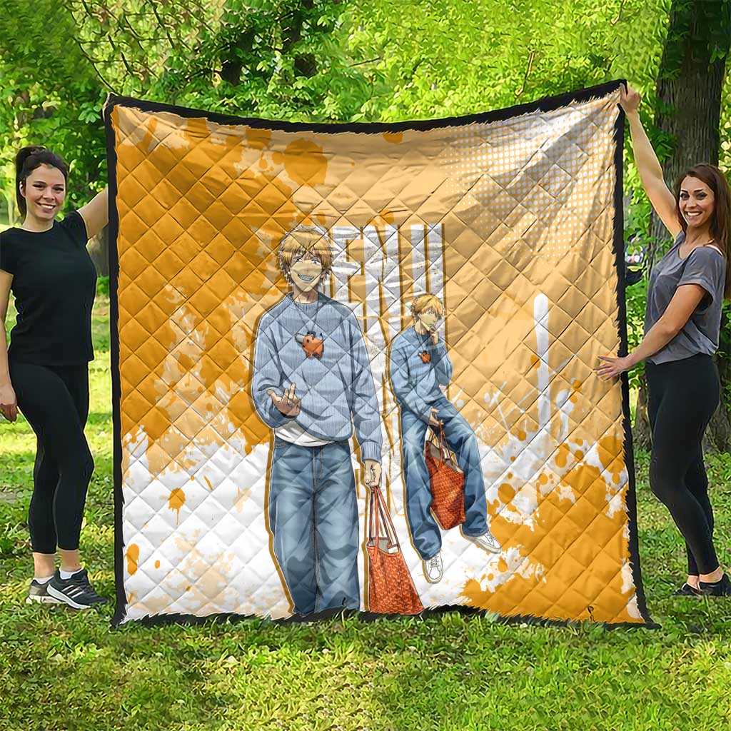 Denji Chainsaw Man Urban Drip Quilt Streetwear Anime Vibes in Orange Tones