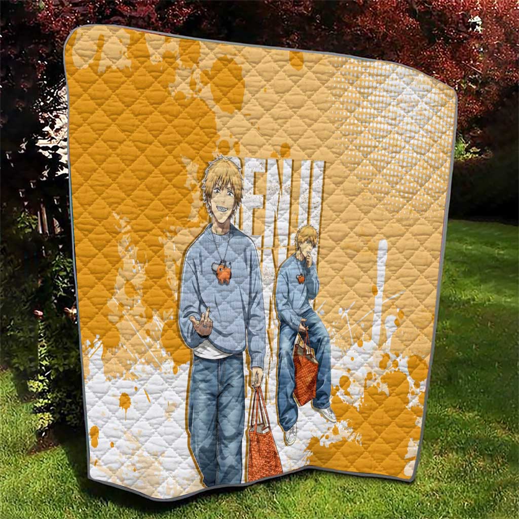 Denji Chainsaw Man Urban Drip Quilt Streetwear Anime Vibes in Orange Tones