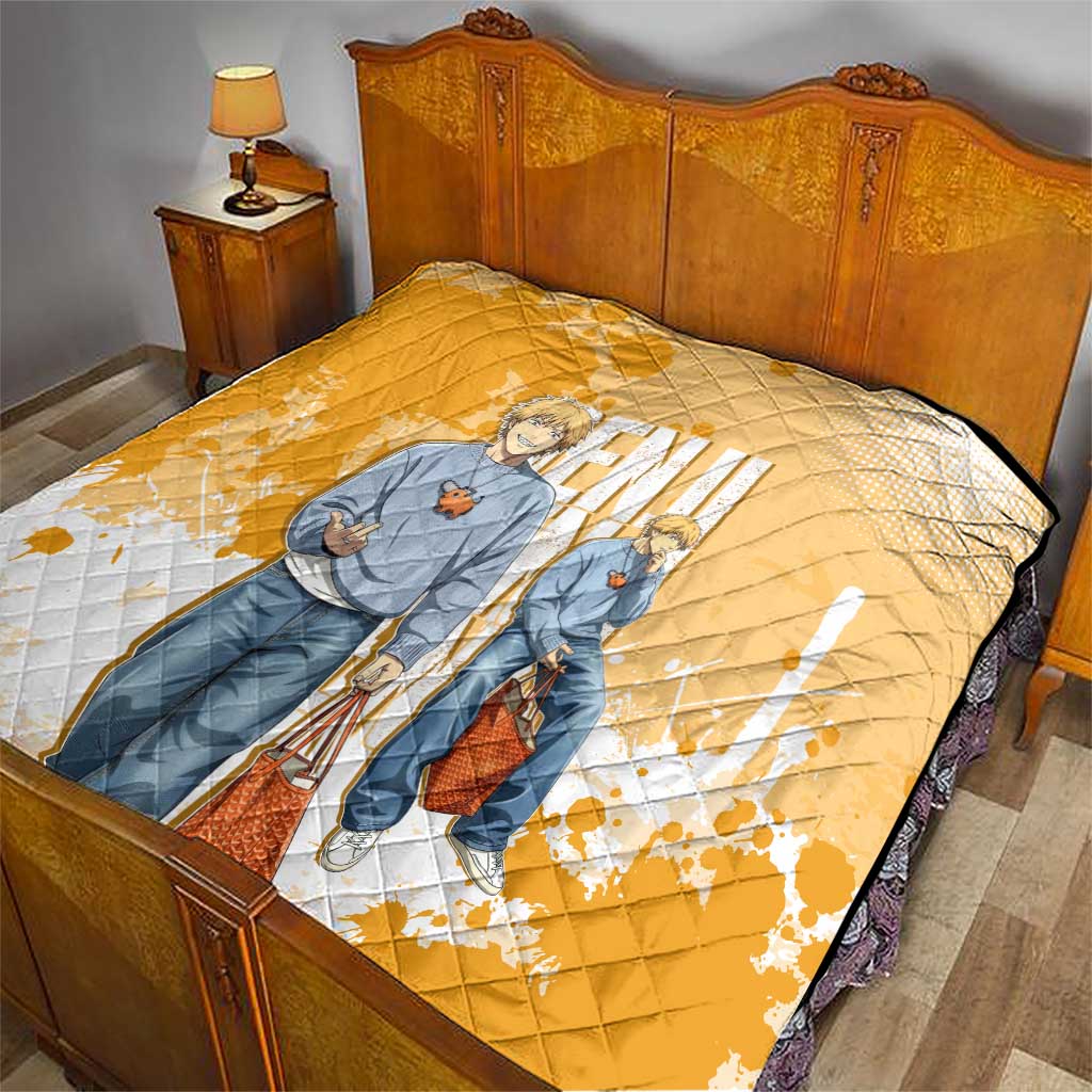 Denji Chainsaw Man Urban Drip Quilt Streetwear Anime Vibes in Orange Tones