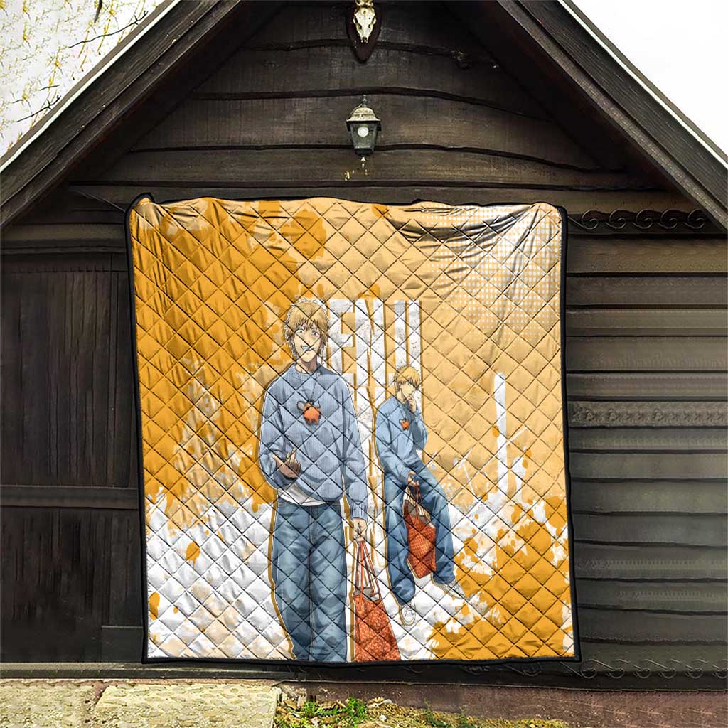 Denji Chainsaw Man Urban Drip Quilt Streetwear Anime Vibes in Orange Tones