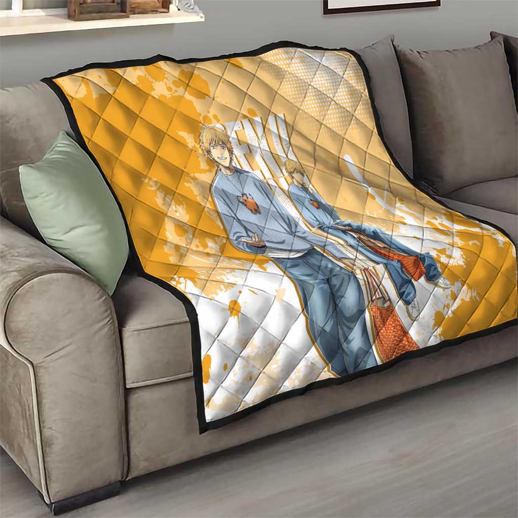 Denji Chainsaw Man Urban Drip Quilt Streetwear Anime Vibes in Orange Tones
