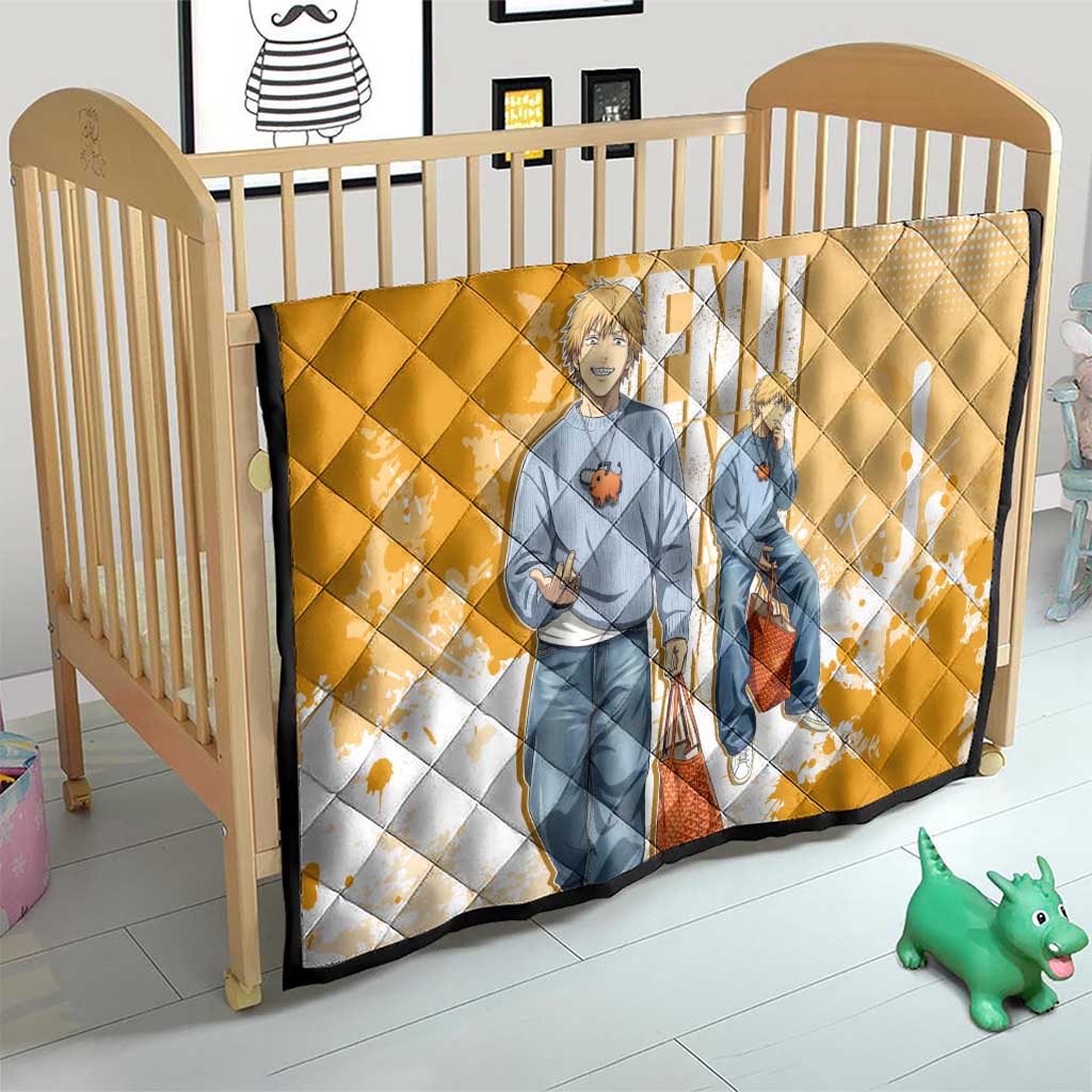Denji Chainsaw Man Urban Drip Quilt Streetwear Anime Vibes in Orange Tones