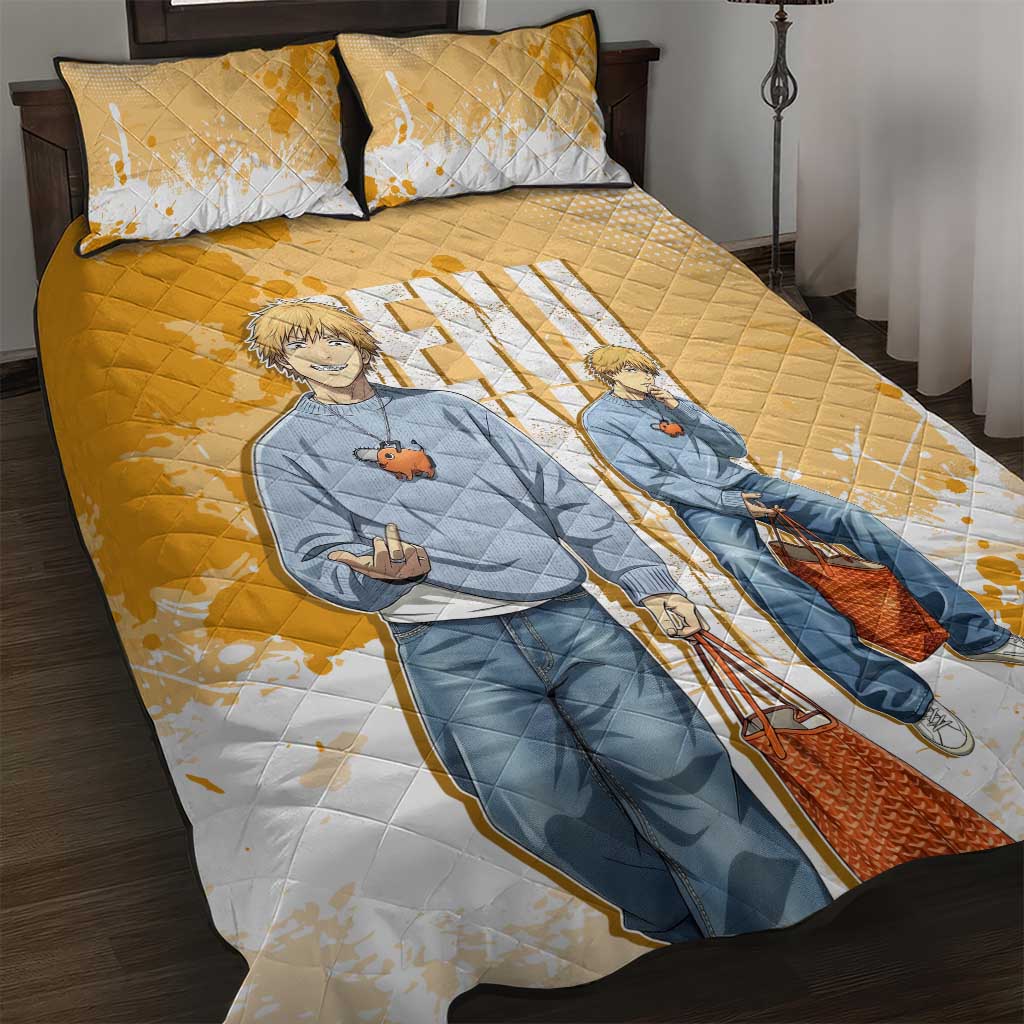 Denji Chainsaw Man Urban Drip Quilt Bed Set Streetwear Anime Vibes in Orange Tones