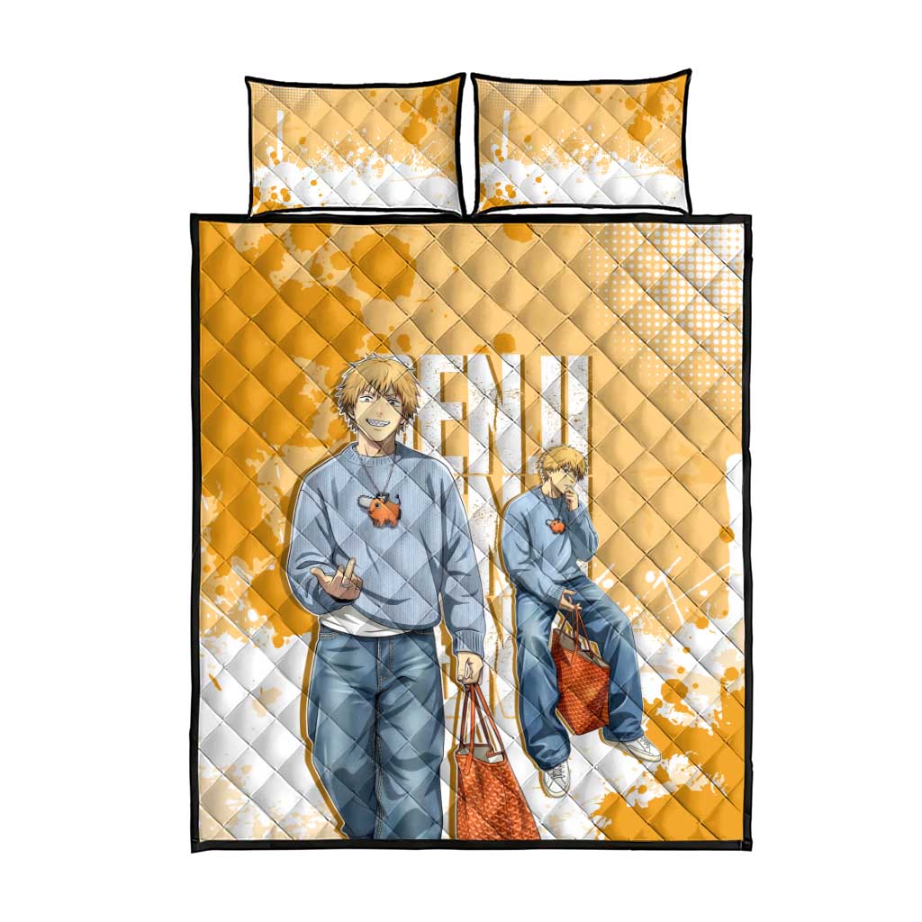 Denji Chainsaw Man Urban Drip Quilt Bed Set Streetwear Anime Vibes in Orange Tones