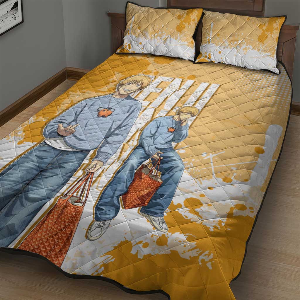 Denji Chainsaw Man Urban Drip Quilt Bed Set Streetwear Anime Vibes in Orange Tones