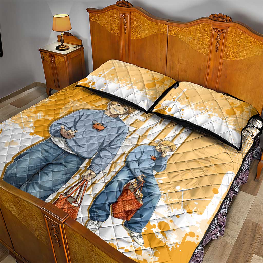 Denji Chainsaw Man Urban Drip Quilt Bed Set Streetwear Anime Vibes in Orange Tones
