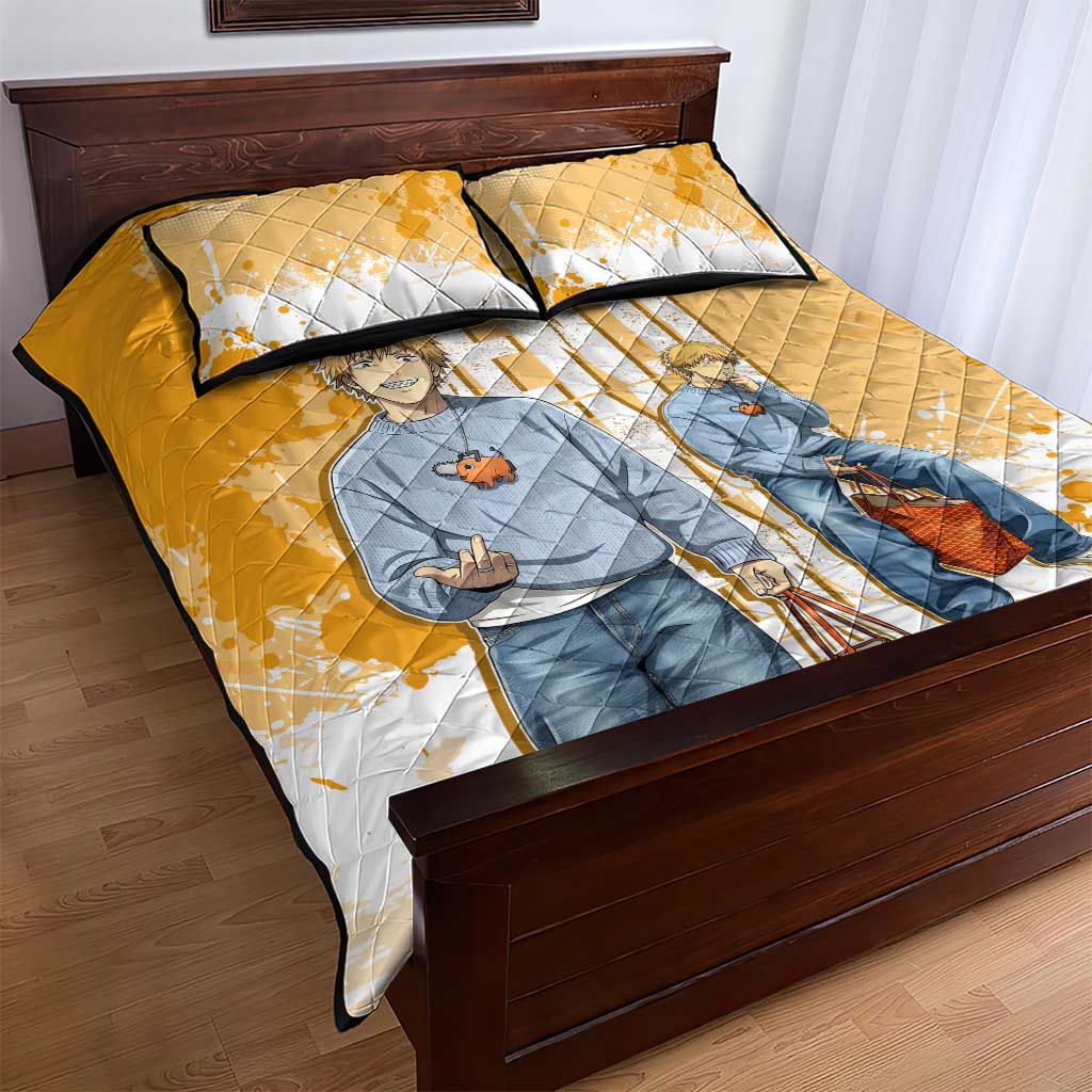 Denji Chainsaw Man Urban Drip Quilt Bed Set Streetwear Anime Vibes in Orange Tones