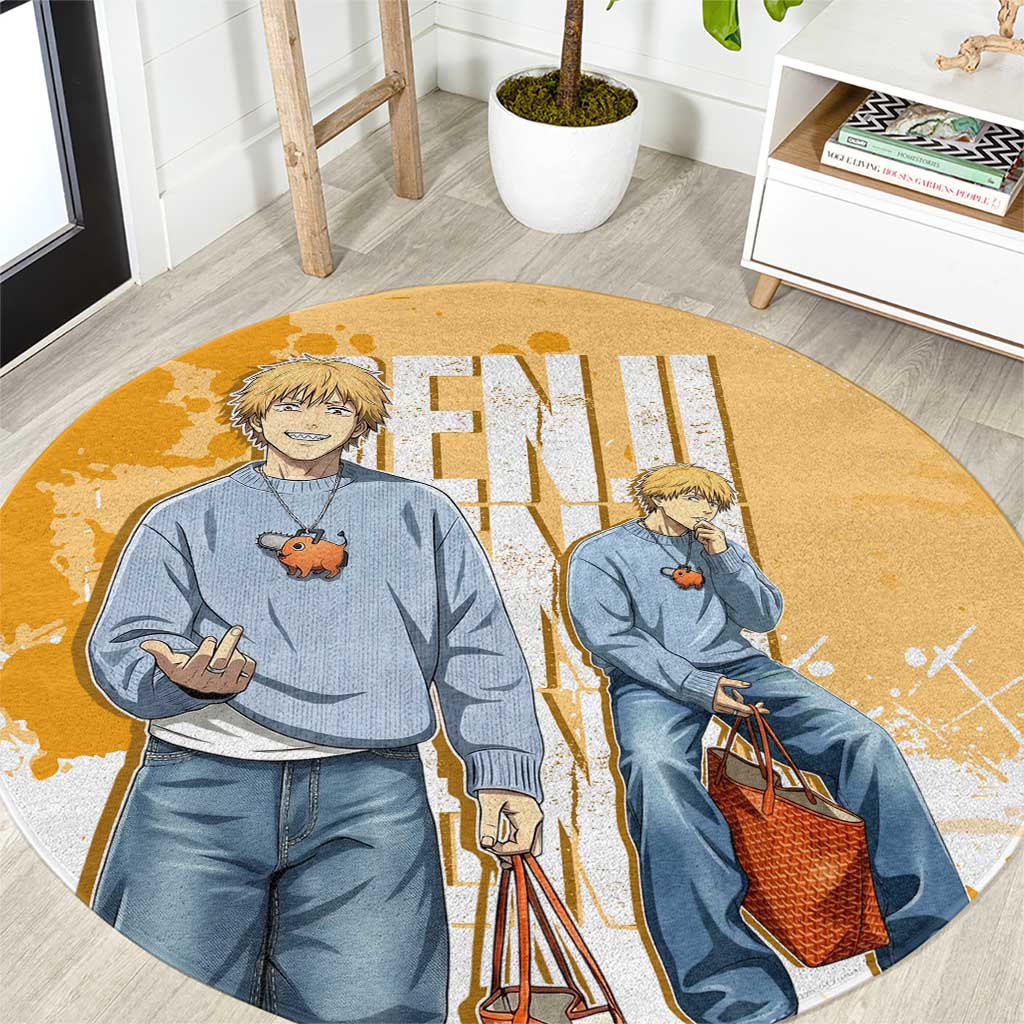 Denji Chainsaw Man Urban Drip Round Carpet Streetwear Anime Vibes in Orange Tones