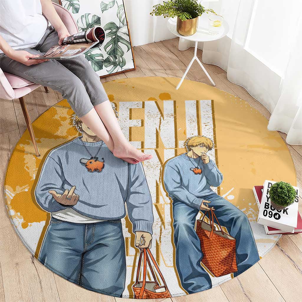 Denji Chainsaw Man Urban Drip Round Carpet Streetwear Anime Vibes in Orange Tones