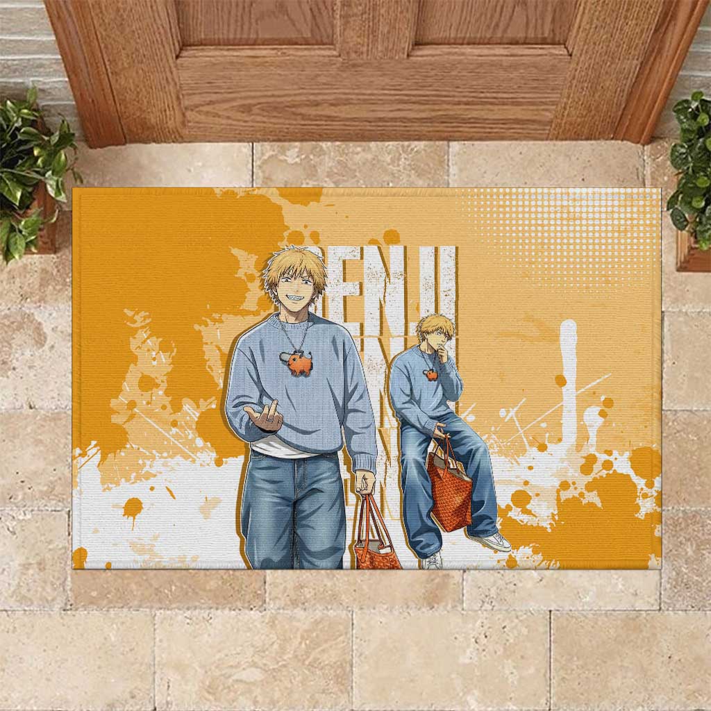 Denji Chainsaw Man Urban Drip Rubber Doormat Streetwear Anime Vibes in Orange Tones