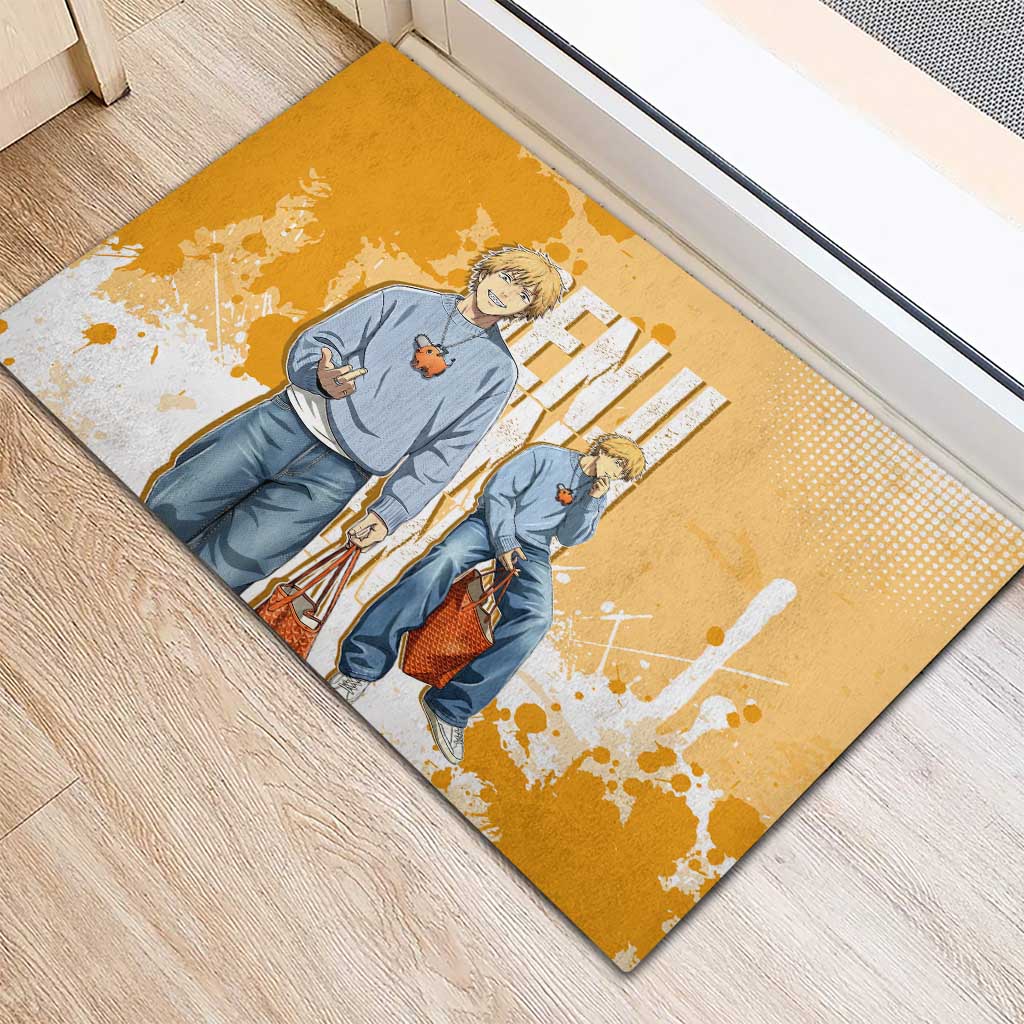 Denji Chainsaw Man Urban Drip Rubber Doormat Streetwear Anime Vibes in Orange Tones