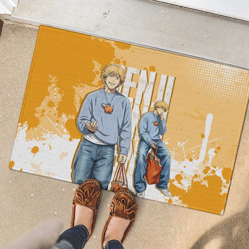 Denji Chainsaw Man Urban Drip Rubber Doormat Streetwear Anime Vibes in Orange Tones