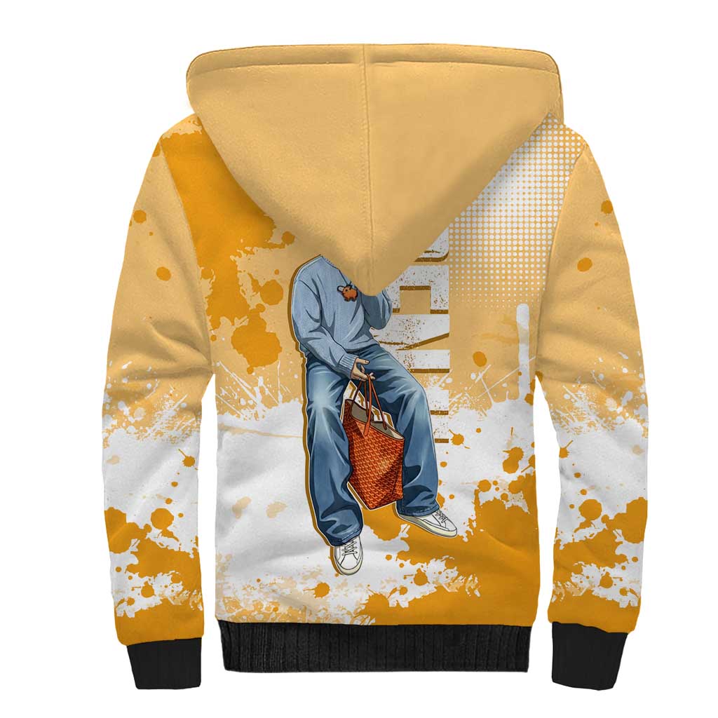 Denji Chainsaw Man Urban Drip Sherpa Hoodie Streetwear Anime Vibes in Orange Tones