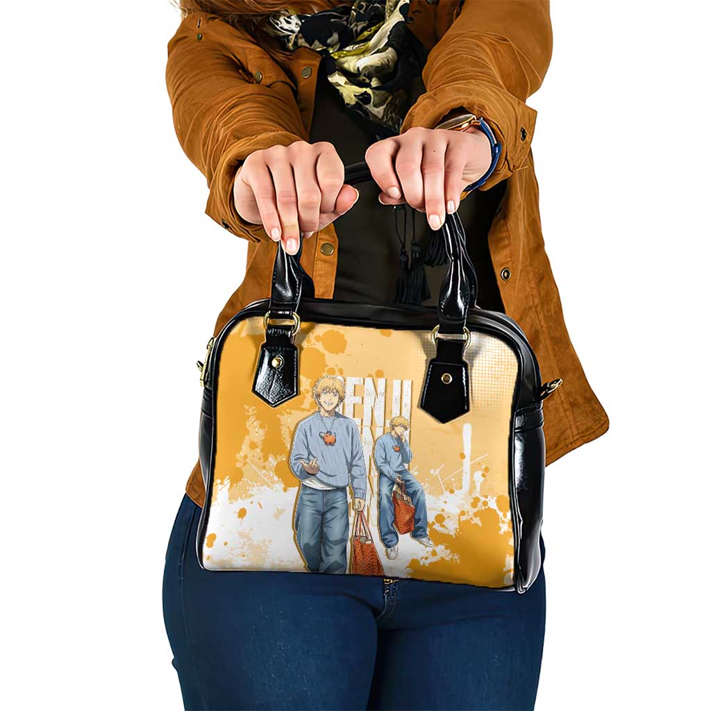 Denji Chainsaw Man Urban Drip Shoulder Handbag Streetwear Anime Vibes in Orange Tones