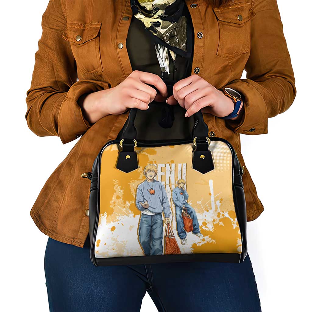 Denji Chainsaw Man Urban Drip Shoulder Handbag Streetwear Anime Vibes in Orange Tones