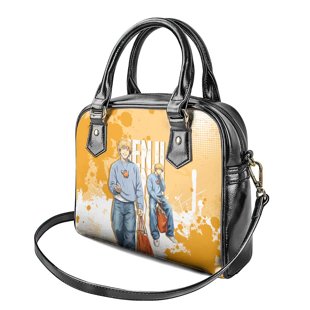Denji Chainsaw Man Urban Drip Shoulder Handbag Streetwear Anime Vibes in Orange Tones