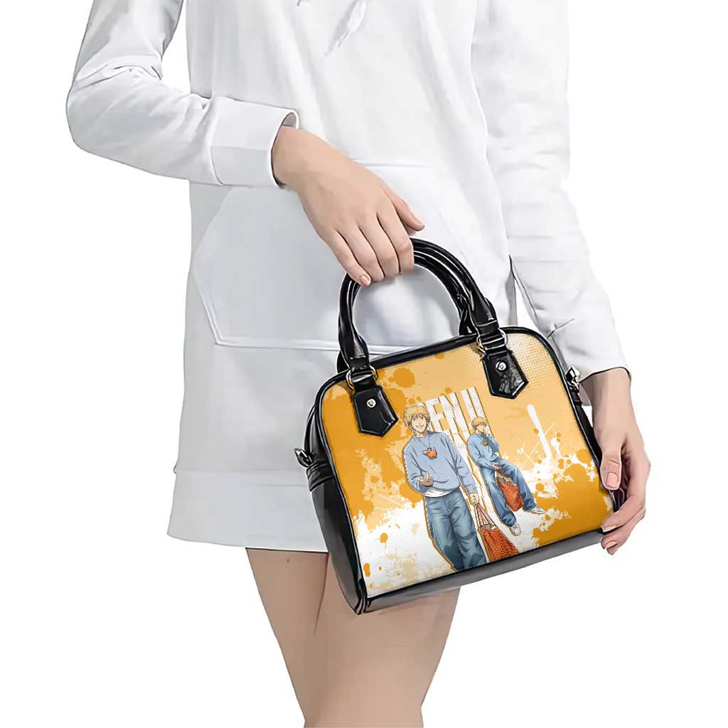 Denji Chainsaw Man Urban Drip Shoulder Handbag Streetwear Anime Vibes in Orange Tones