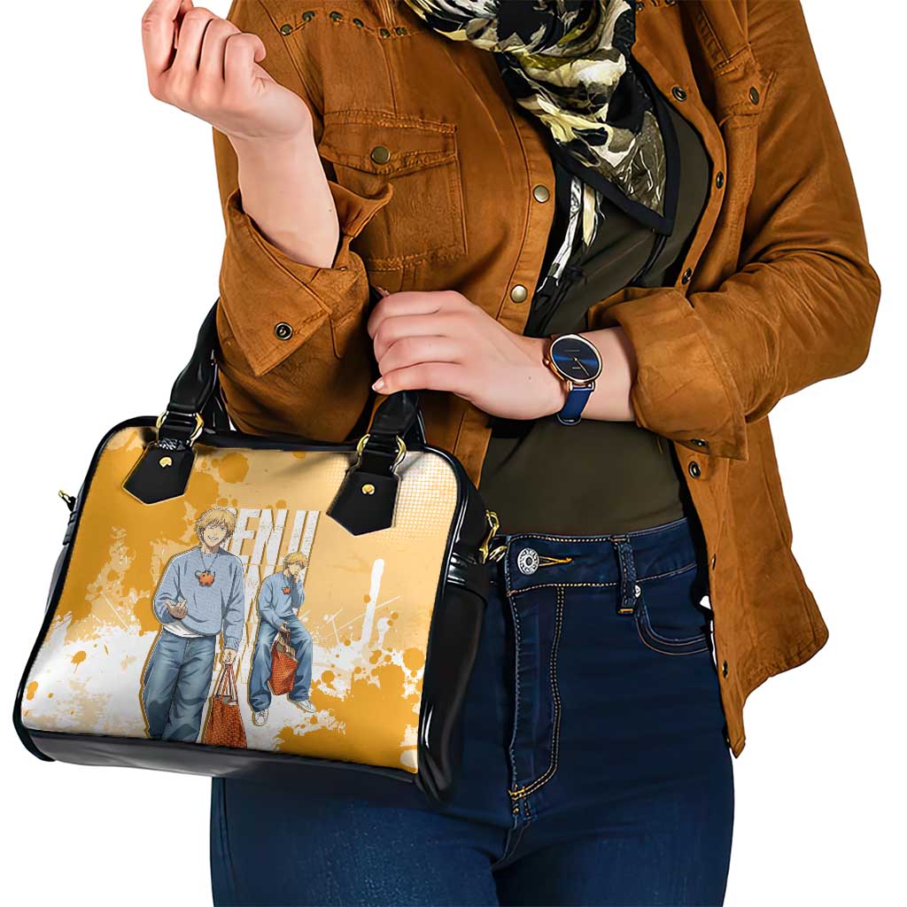 Denji Chainsaw Man Urban Drip Shoulder Handbag Streetwear Anime Vibes in Orange Tones