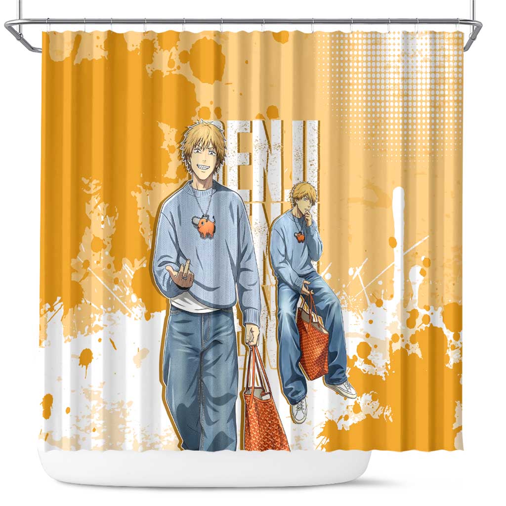 Denji Chainsaw Man Urban Drip Shower Curtain Streetwear Anime Vibes in Orange Tones