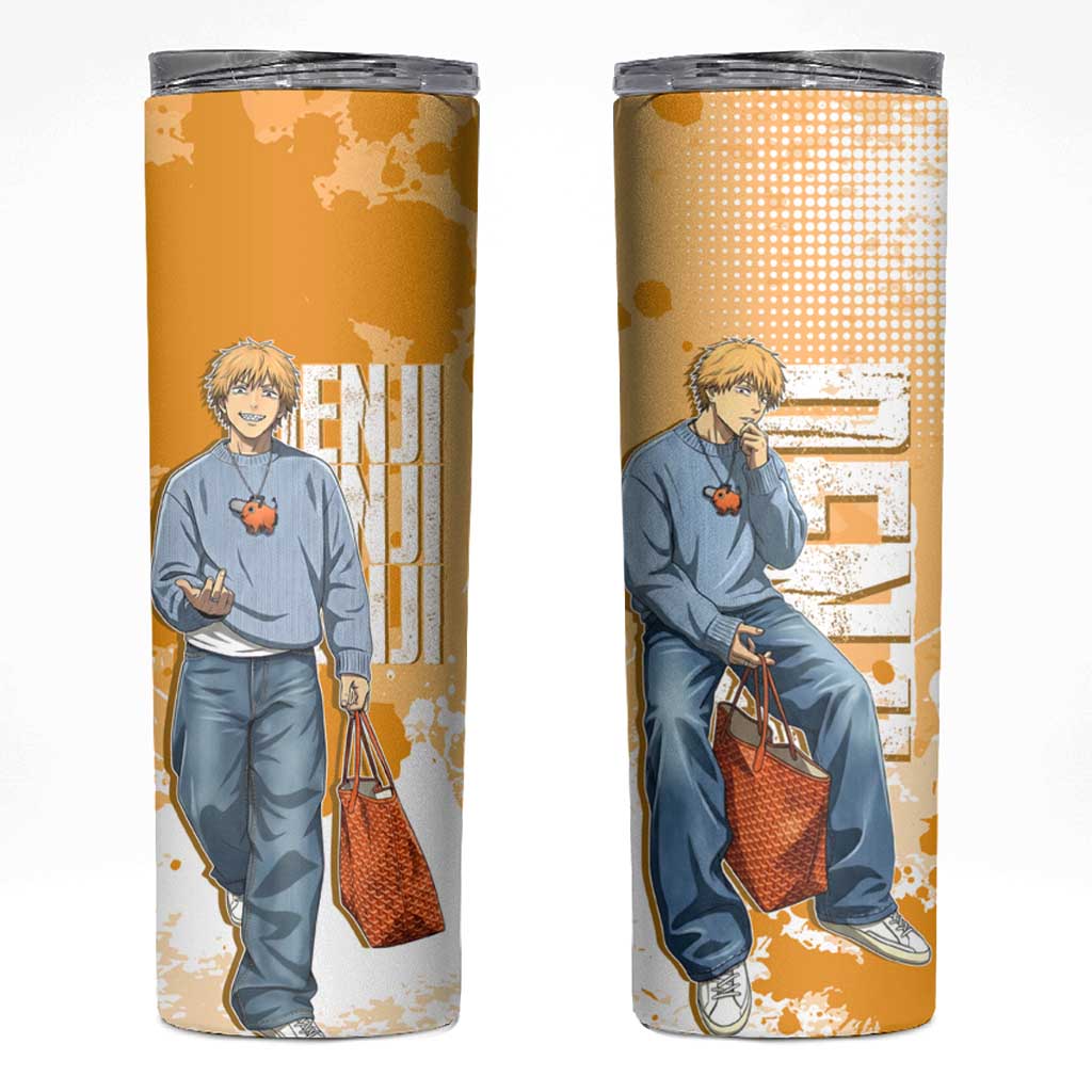 Denji Chainsaw Man Urban Drip Skinny Tumbler Streetwear Anime Vibes in Orange Tones