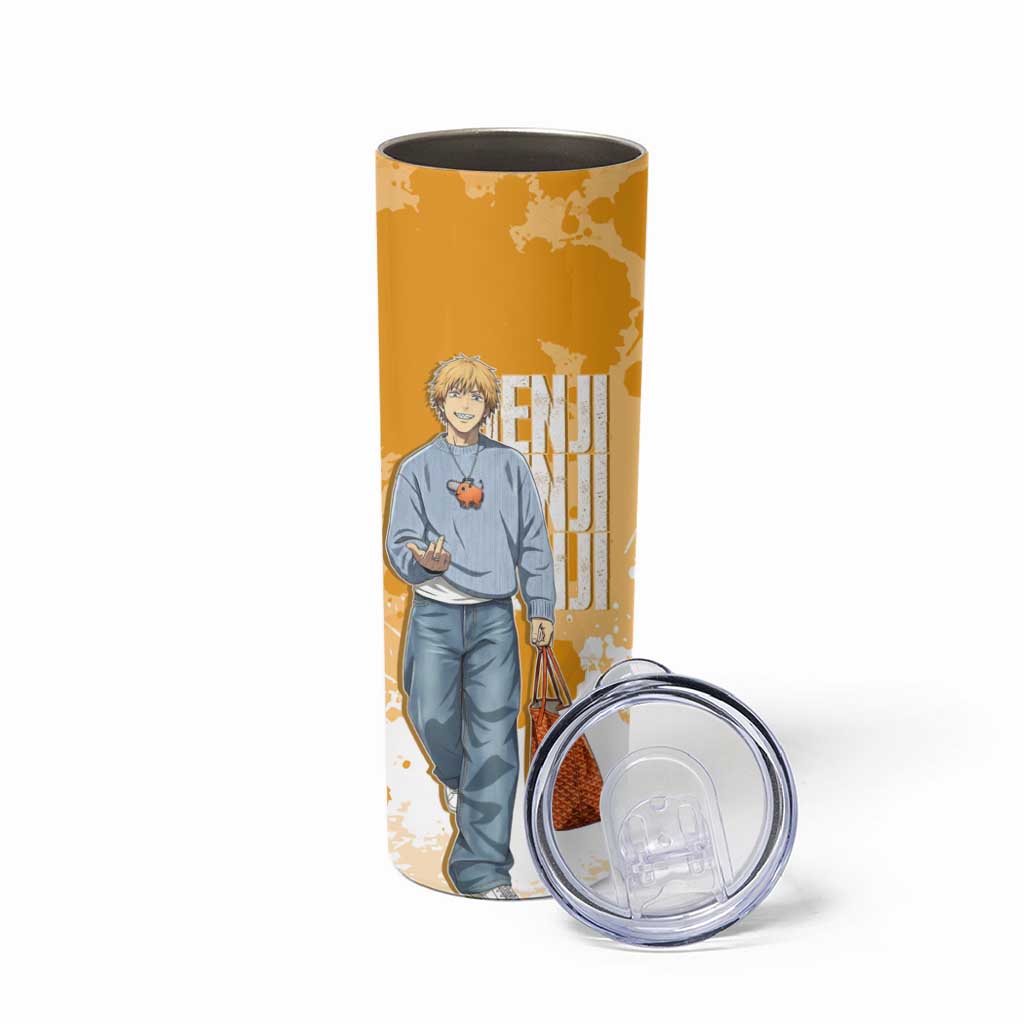 Denji Chainsaw Man Urban Drip Skinny Tumbler Streetwear Anime Vibes in Orange Tones