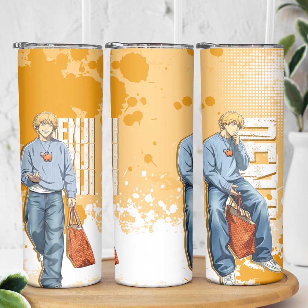 Denji Chainsaw Man Urban Drip Skinny Tumbler Streetwear Anime Vibes in Orange Tones