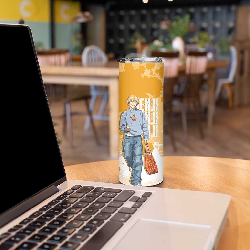 Denji Chainsaw Man Urban Drip Skinny Tumbler Streetwear Anime Vibes in Orange Tones