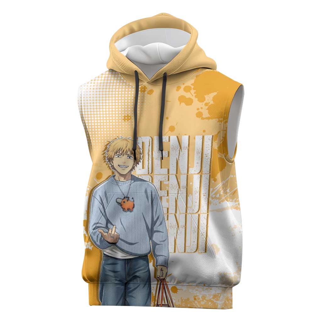 Denji Chainsaw Man Urban Drip Sleeveless Hoodie Streetwear Anime Vibes in Orange Tones