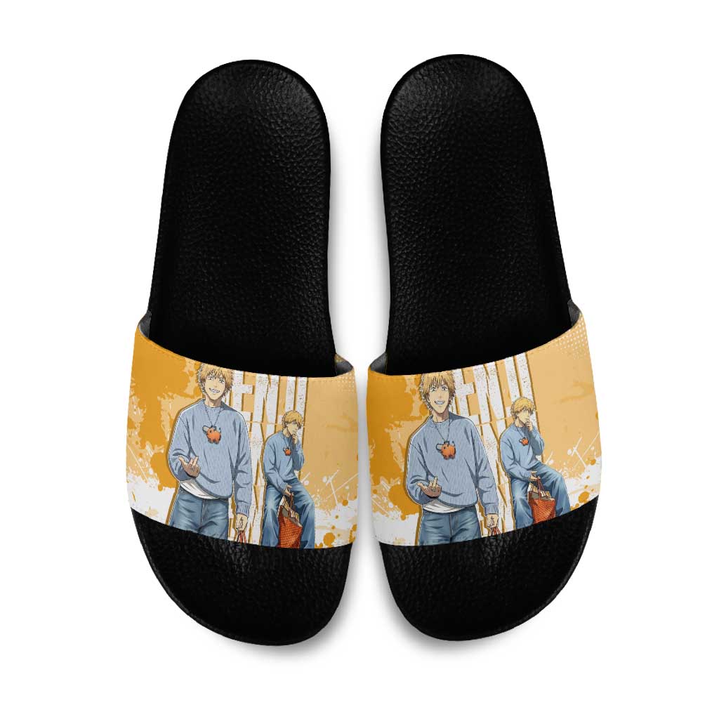 Denji Chainsaw Man Urban Drip Slide Sandals Streetwear Anime Vibes in Orange Tones