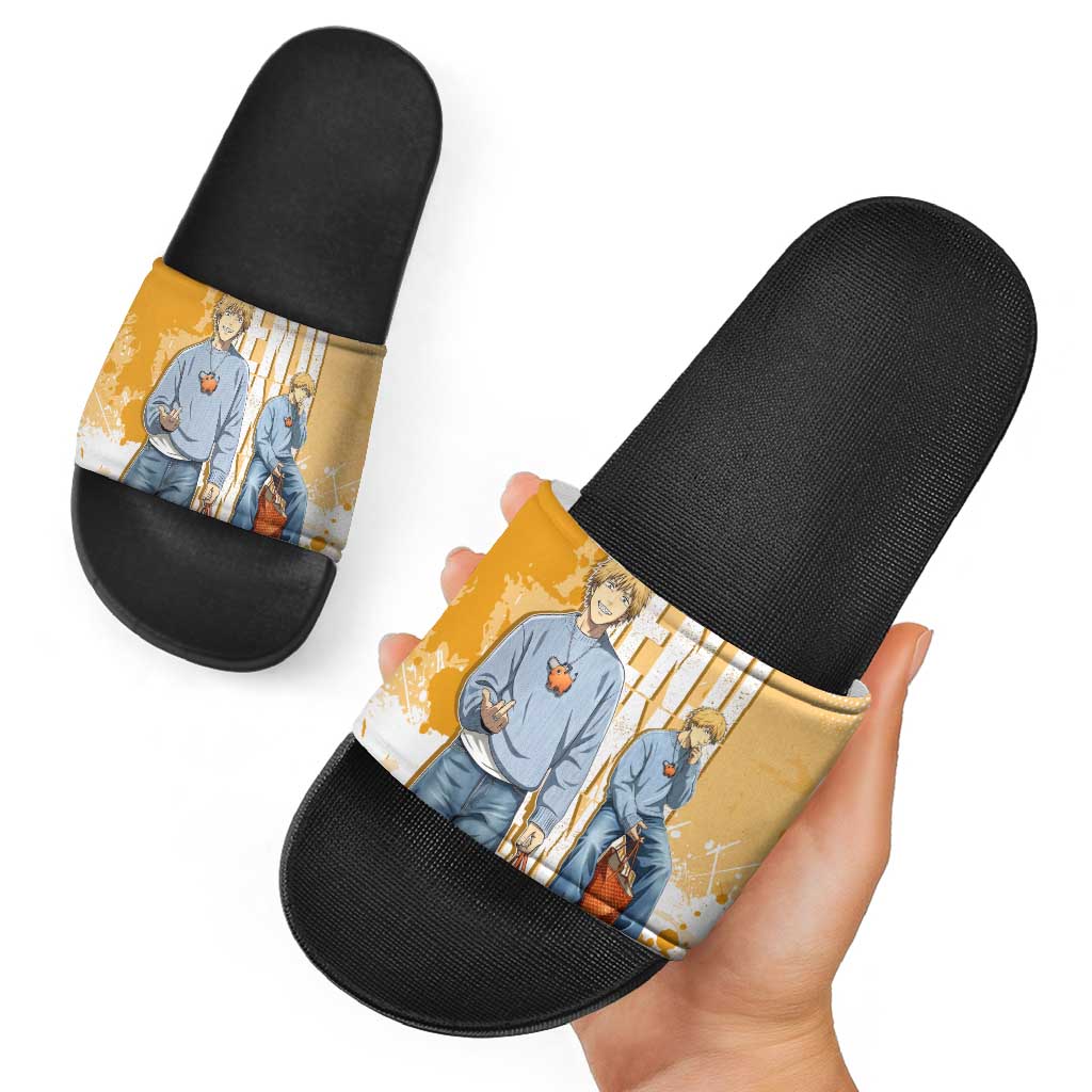 Denji Chainsaw Man Urban Drip Slide Sandals Streetwear Anime Vibes in Orange Tones