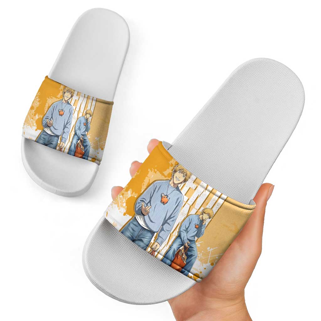 Denji Chainsaw Man Urban Drip Slide Sandals Streetwear Anime Vibes in Orange Tones