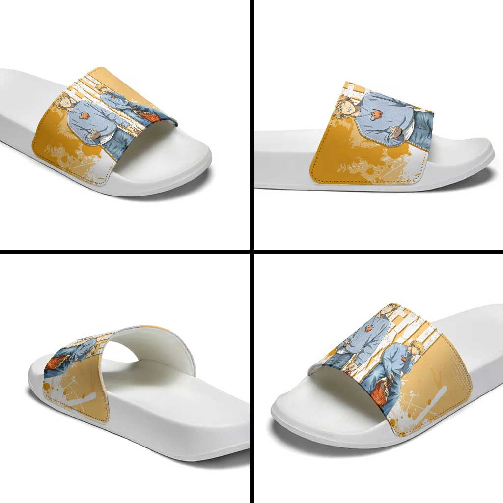 Denji Chainsaw Man Urban Drip Slide Sandals Streetwear Anime Vibes in Orange Tones