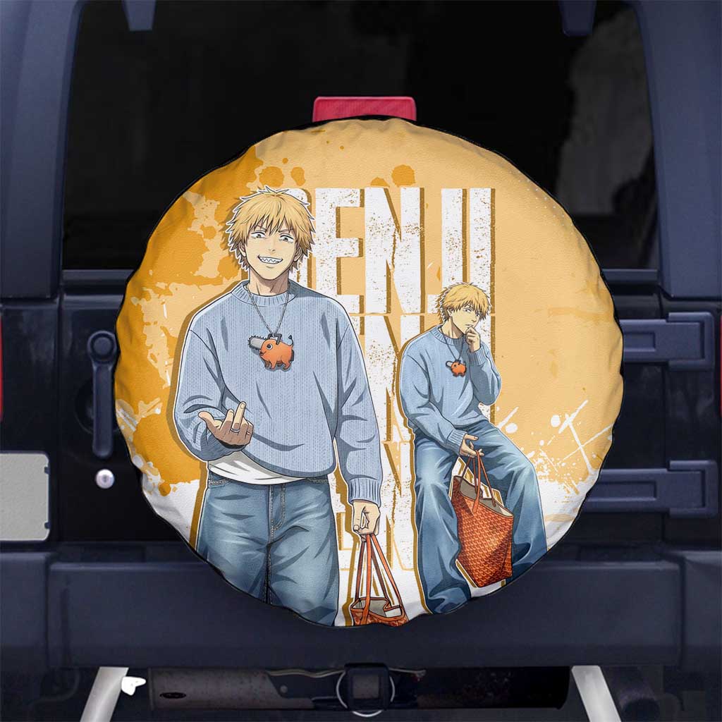 Denji Chainsaw Man Urban Drip Spare Tire Cover Streetwear Anime Vibes in Orange Tones