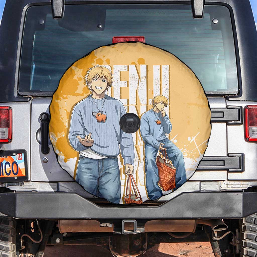 Denji Chainsaw Man Urban Drip Spare Tire Cover Streetwear Anime Vibes in Orange Tones