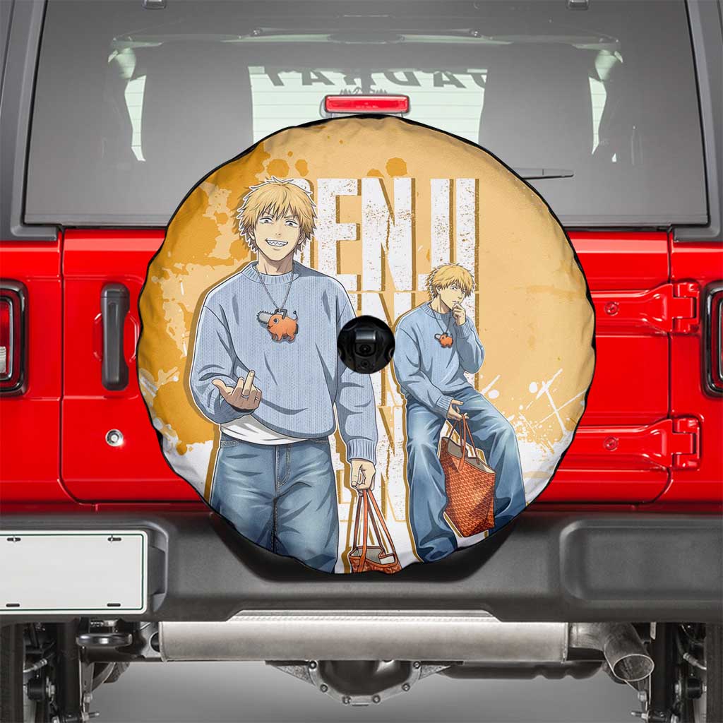 Denji Chainsaw Man Urban Drip Spare Tire Cover Streetwear Anime Vibes in Orange Tones