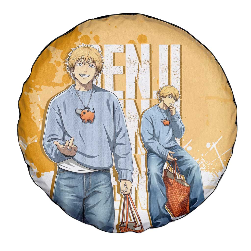 Denji Chainsaw Man Urban Drip Spare Tire Cover Streetwear Anime Vibes in Orange Tones