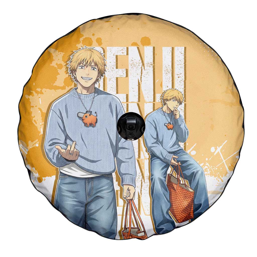 Denji Chainsaw Man Urban Drip Spare Tire Cover Streetwear Anime Vibes in Orange Tones
