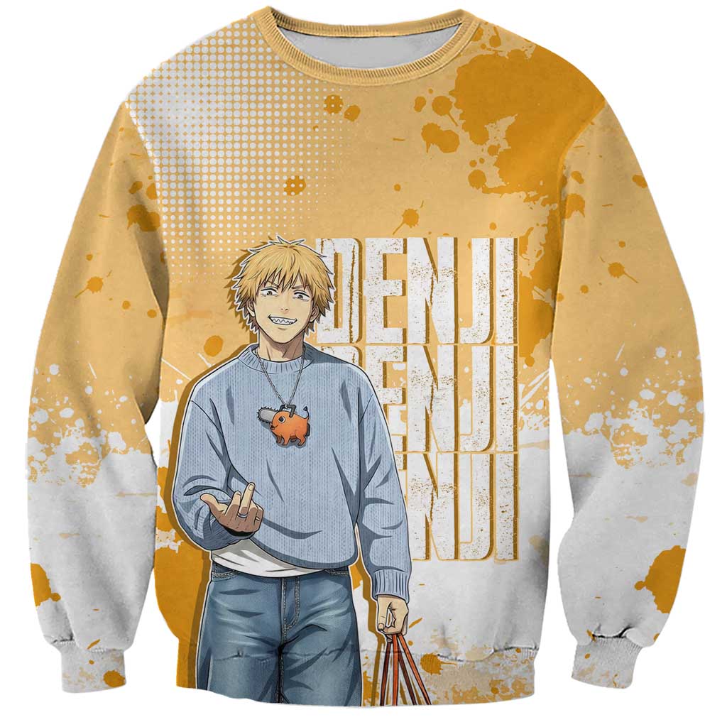 Denji Chainsaw Man Urban Drip Sweatshirt Streetwear Anime Vibes in Orange Tones
