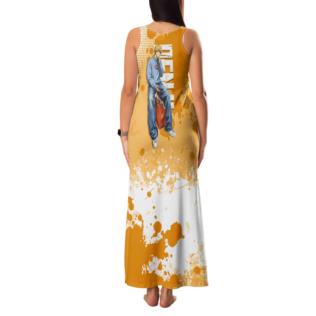 Denji Chainsaw Man Urban Drip Tank Maxi Dress Streetwear Anime Vibes in Orange Tones