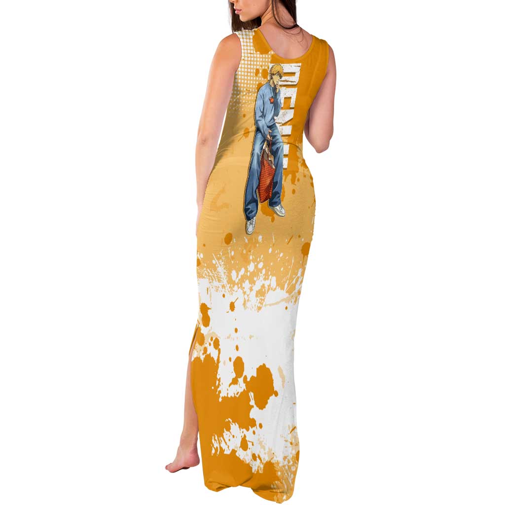 Denji Chainsaw Man Urban Drip Tank Maxi Dress Streetwear Anime Vibes in Orange Tones