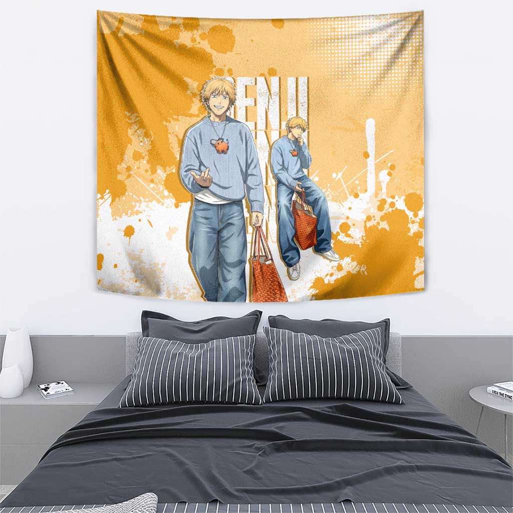 Denji Chainsaw Man Urban Drip Tapestry Streetwear Anime Vibes in Orange Tones