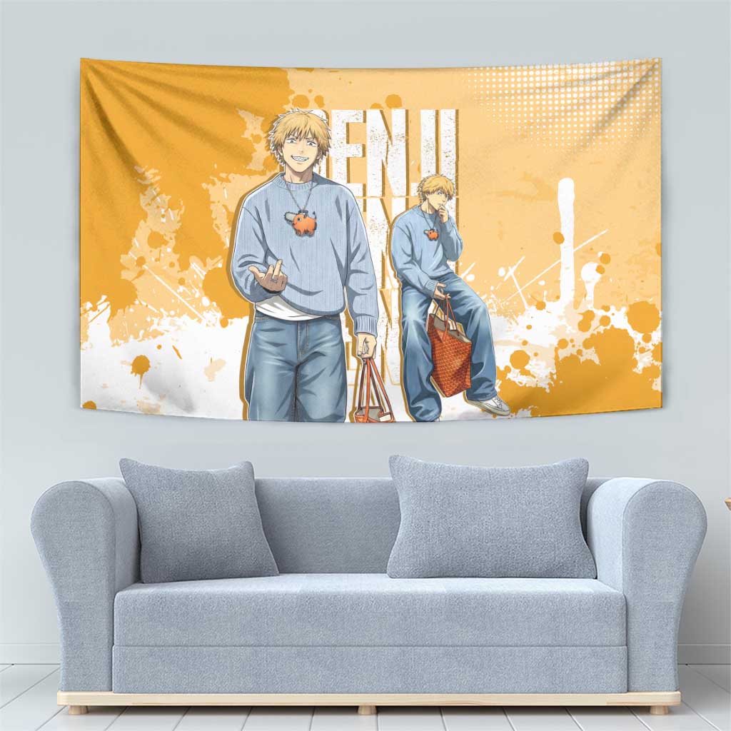 Denji Chainsaw Man Urban Drip Tapestry Streetwear Anime Vibes in Orange Tones