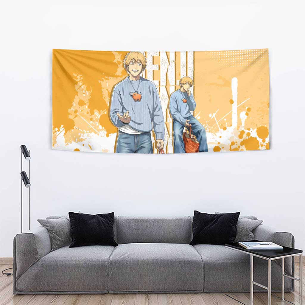 Denji Chainsaw Man Urban Drip Tapestry Streetwear Anime Vibes in Orange Tones