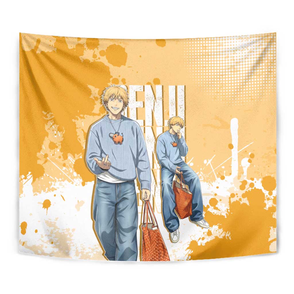 Denji Chainsaw Man Urban Drip Tapestry Streetwear Anime Vibes in Orange Tones