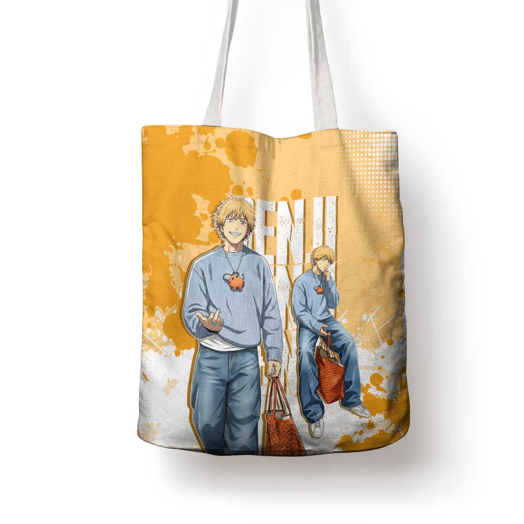 Denji Chainsaw Man Urban Drip Tote Bag Streetwear Anime Vibes in Orange Tones