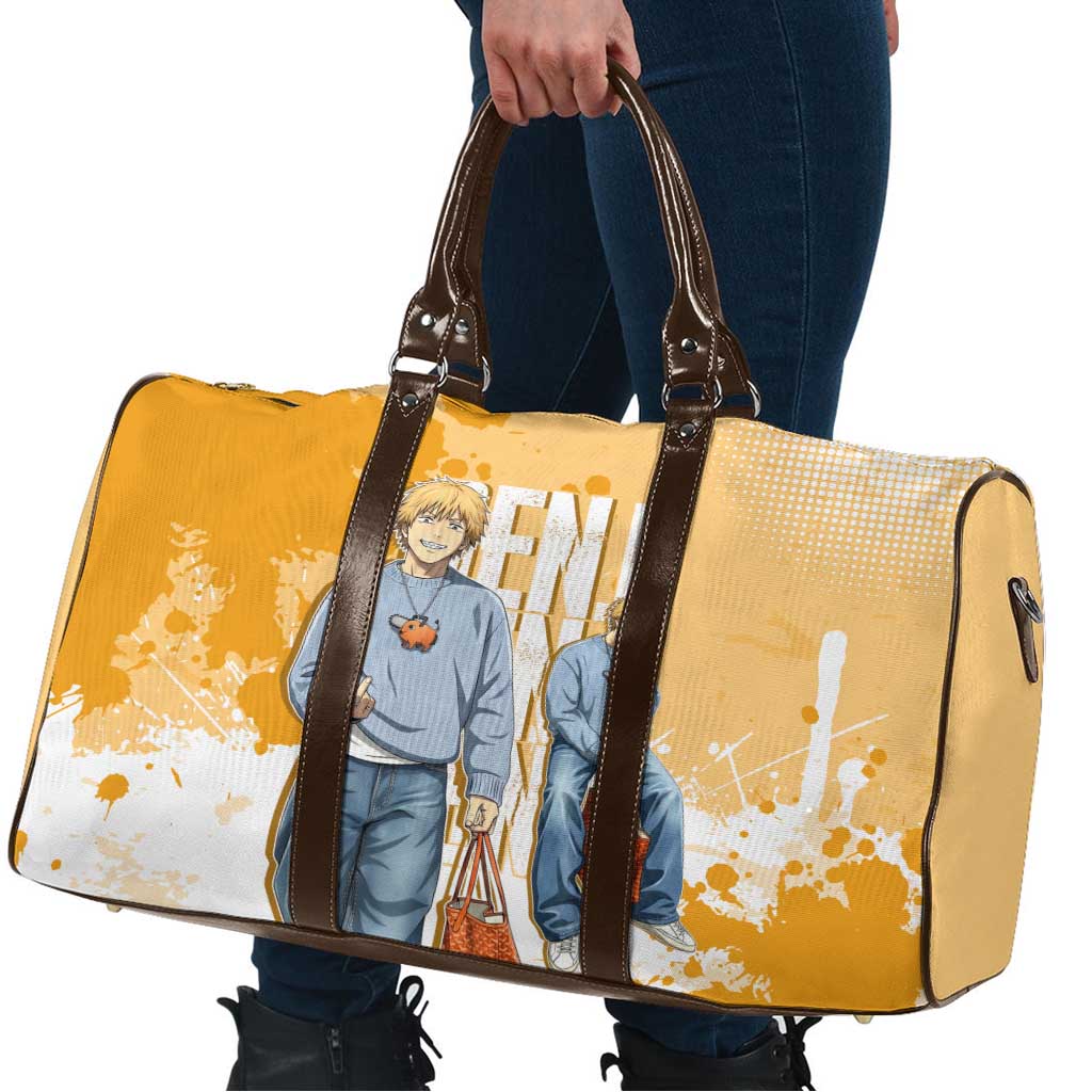 Denji Chainsaw Man Urban Drip Travel Bag Streetwear Anime Vibes in Orange Tones