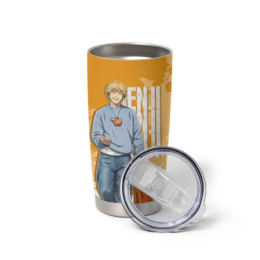Denji Chainsaw Man Urban Drip Tumbler Cup Streetwear Anime Vibes in Orange Tones